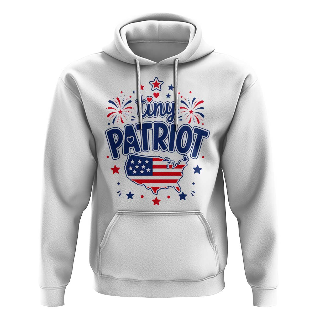 Tiny Patriot 4th of July Fireworks Hoodie USA Map American Flag Red White and Blue Patriotic Holiday
