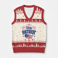 Tiny Patriot 4th of July Fireworks V-Neck Knit Sweater Vest USA Map American Flag Red White and Blue Patriotic Holiday