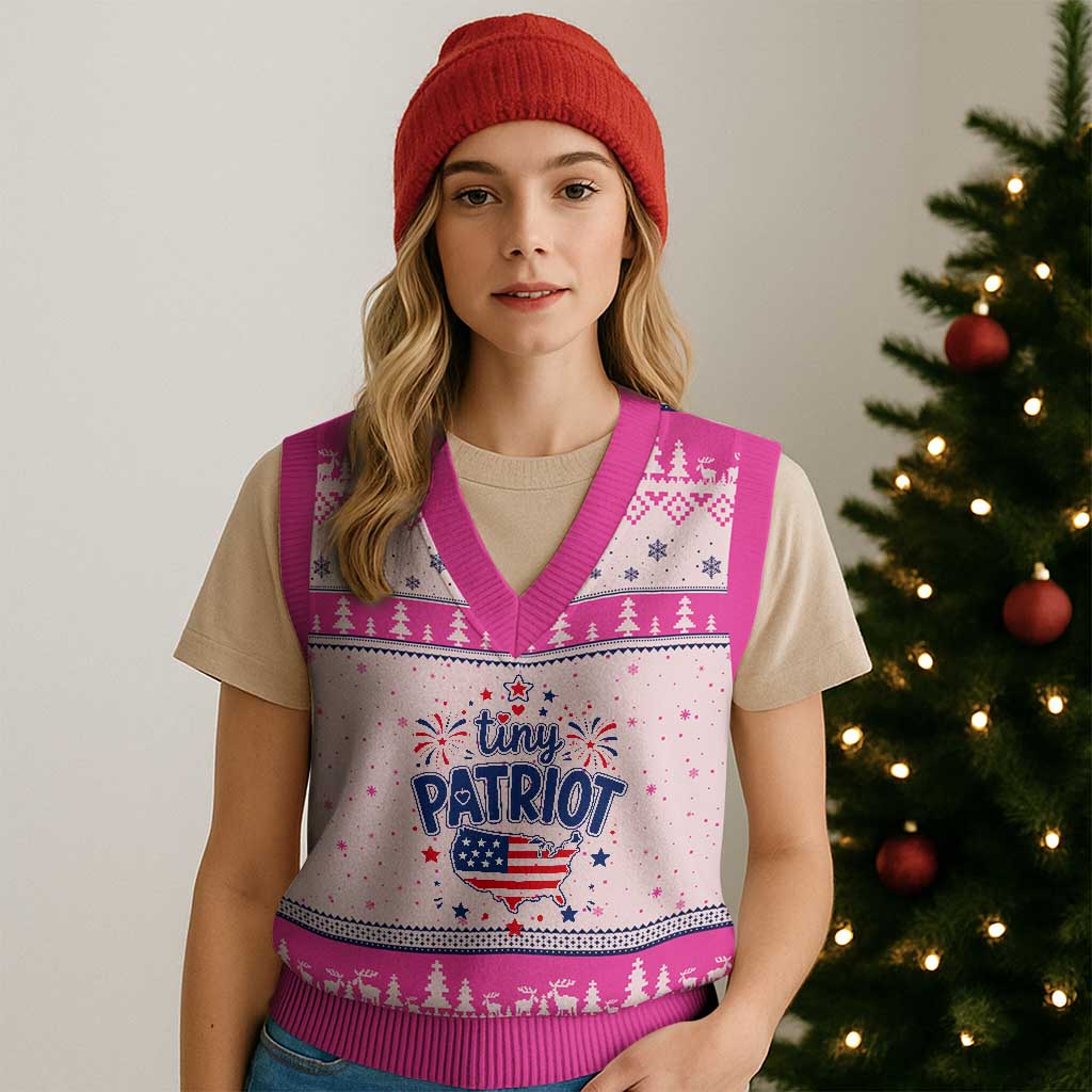 Tiny Patriot 4th of July Fireworks V-Neck Knit Sweater Vest USA Map American Flag Red White and Blue Patriotic Holiday