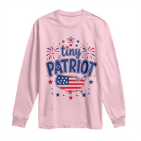 Tiny Patriot 4th of July Fireworks Long Sleeve Shirt USA Map American Flag Red White and Blue Patriotic Holiday
