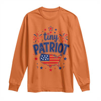Tiny Patriot 4th of July Fireworks Long Sleeve Shirt USA Map American Flag Red White and Blue Patriotic Holiday