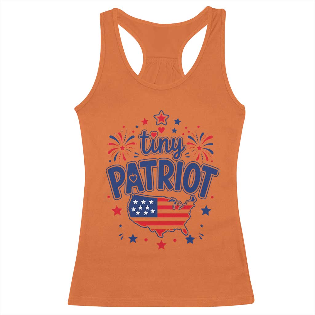 Tiny Patriot 4th of July Fireworks Racerback Tank Top USA Map American Flag Red White and Blue Patriotic Holiday