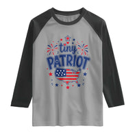 Tiny Patriot 4th of July Fireworks Raglan Shirt USA Map American Flag Red White and Blue Patriotic Holiday