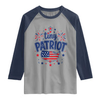 Tiny Patriot 4th of July Fireworks Raglan Shirt USA Map American Flag Red White and Blue Patriotic Holiday