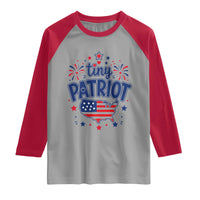 Tiny Patriot 4th of July Fireworks Raglan Shirt USA Map American Flag Red White and Blue Patriotic Holiday