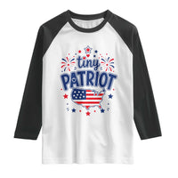 Tiny Patriot 4th of July Fireworks Raglan Shirt USA Map American Flag Red White and Blue Patriotic Holiday