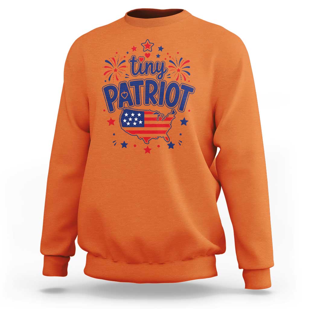Tiny Patriot 4th of July Fireworks Sweatshirt USA Map American Flag Red White and Blue Patriotic Holiday