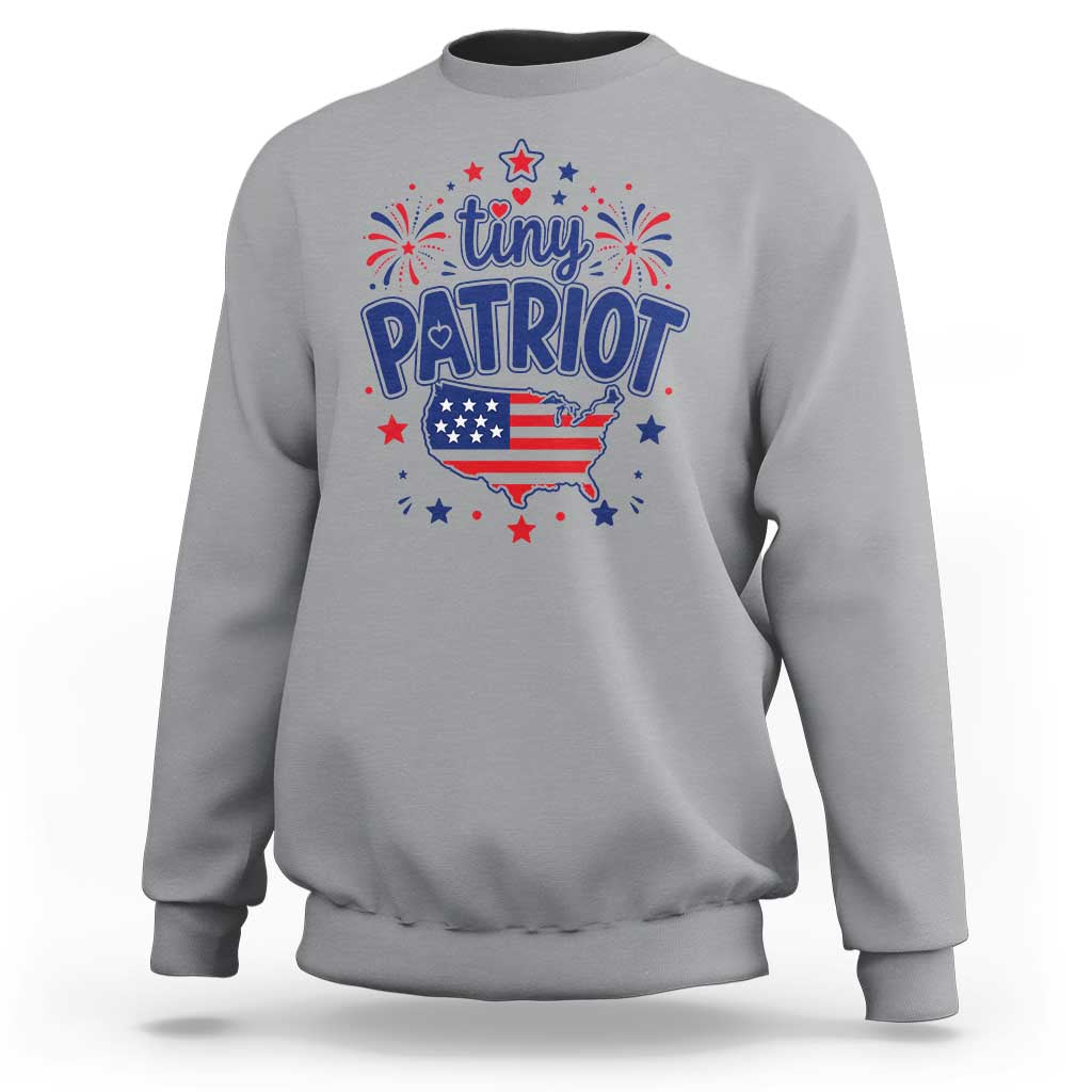 Tiny Patriot 4th of July Fireworks Sweatshirt USA Map American Flag Red White and Blue Patriotic Holiday