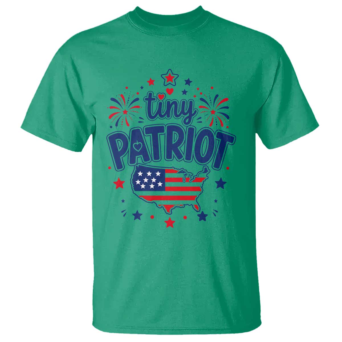Tiny Patriot 4th of July Fireworks T Shirt USA Map American Flag Red White and Blue Patriotic Holiday