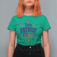 Tiny Patriot 4th of July Fireworks T Shirt For Women USA Map American Flag Red White and Blue Patriotic Holiday