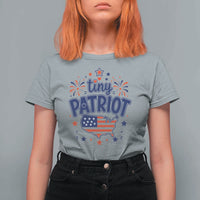 Tiny Patriot 4th of July Fireworks T Shirt For Women USA Map American Flag Red White and Blue Patriotic Holiday