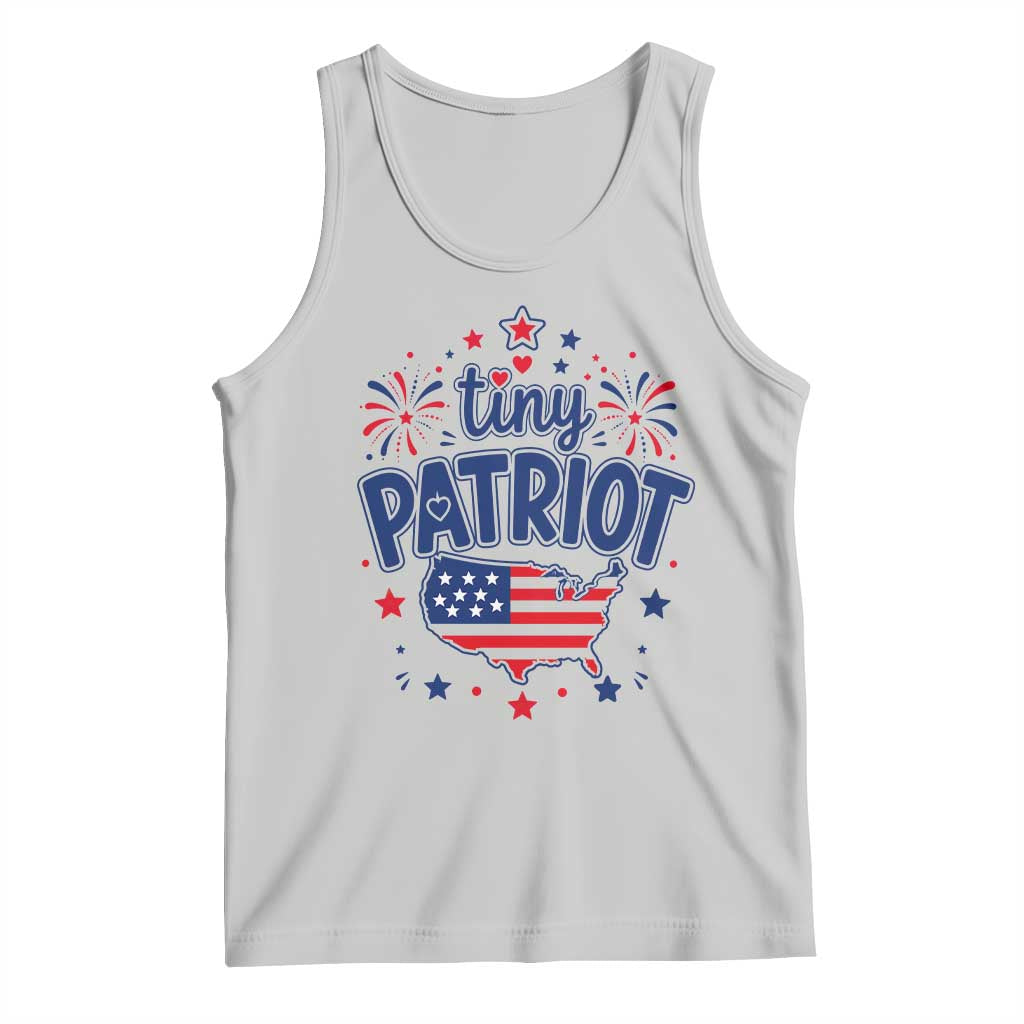 Tiny Patriot 4th of July Fireworks Tank Top USA Map American Flag Red White and Blue Patriotic Holiday