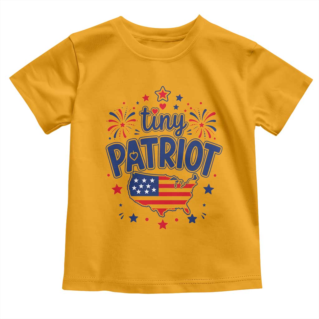 Tiny Patriot 4th of July Fireworks Toddler T Shirt USA Map American Flag Red White and Blue Patriotic Holiday
