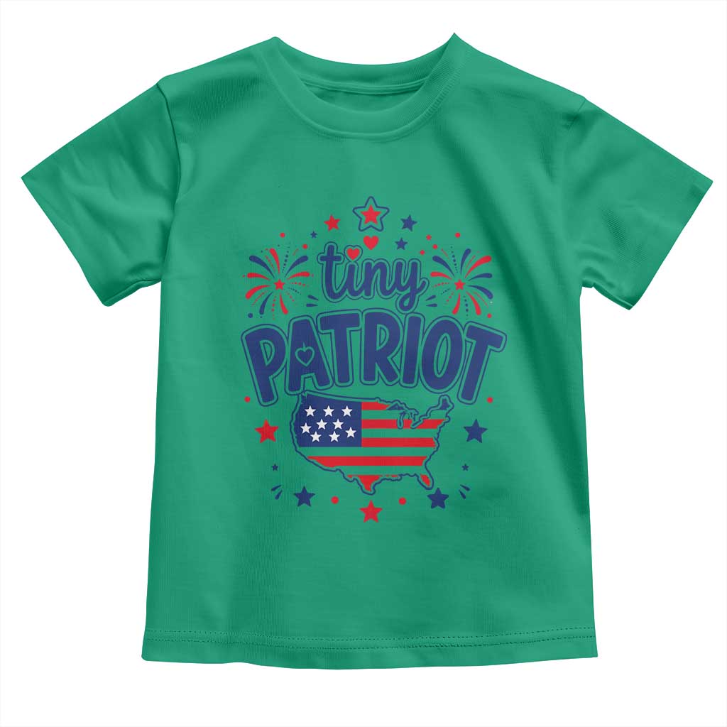Tiny Patriot 4th of July Fireworks Toddler T Shirt USA Map American Flag Red White and Blue Patriotic Holiday