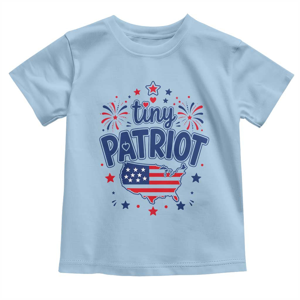 Tiny Patriot 4th of July Fireworks Toddler T Shirt USA Map American Flag Red White and Blue Patriotic Holiday