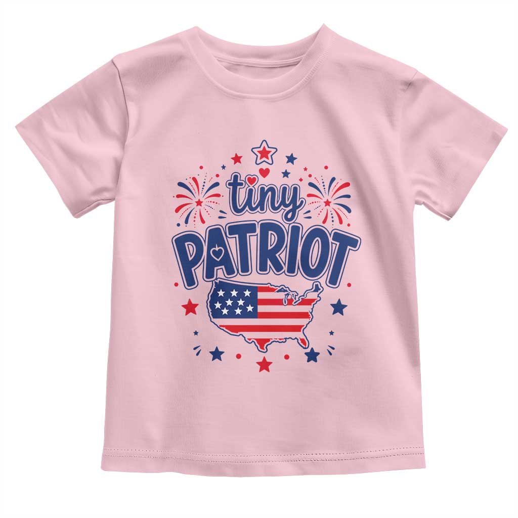Tiny Patriot 4th of July Fireworks Toddler T Shirt USA Map American Flag Red White and Blue Patriotic Holiday