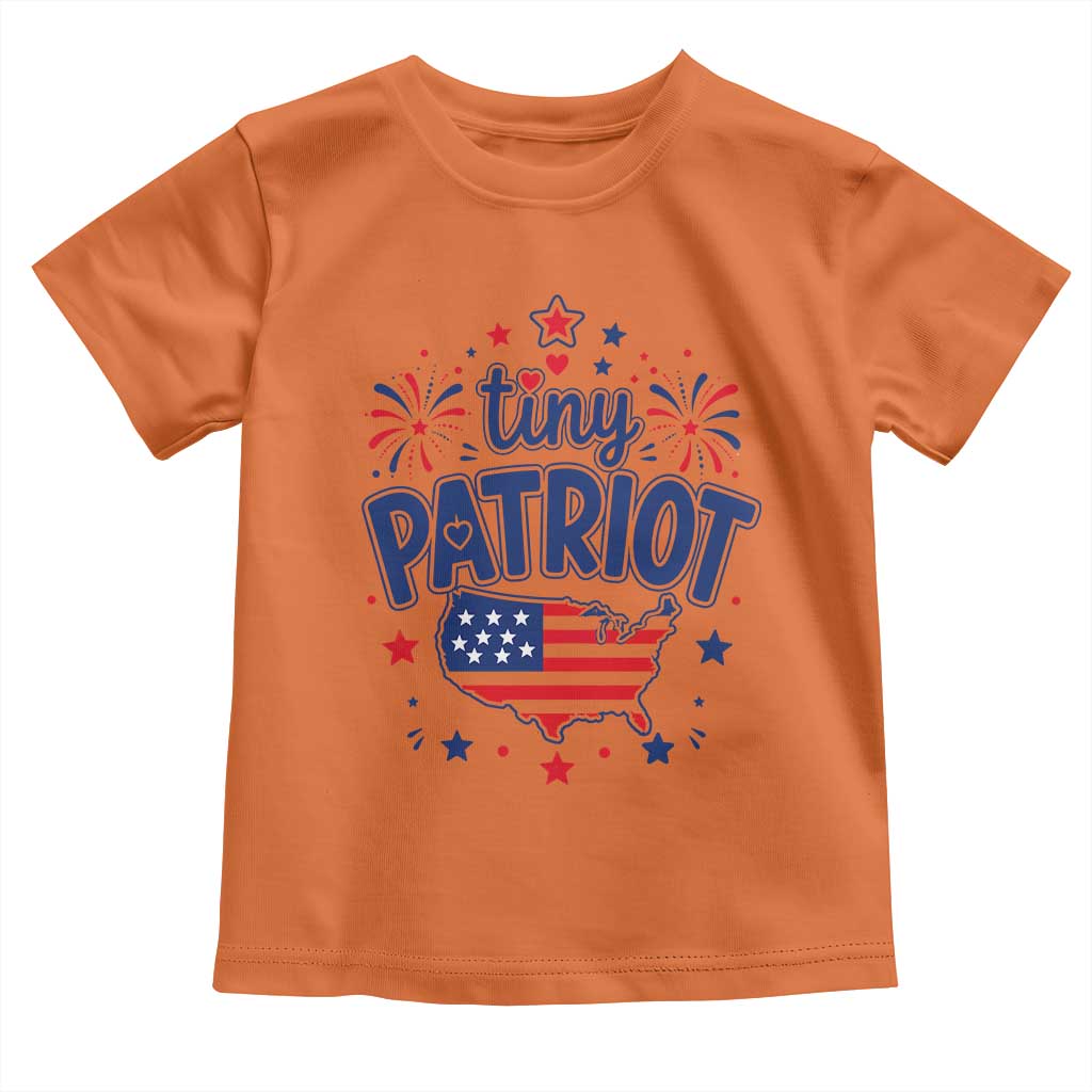 Tiny Patriot 4th of July Fireworks Toddler T Shirt USA Map American Flag Red White and Blue Patriotic Holiday