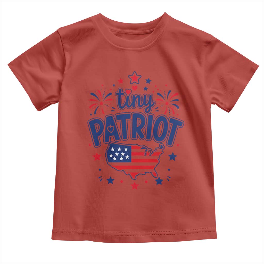 Tiny Patriot 4th of July Fireworks Toddler T Shirt USA Map American Flag Red White and Blue Patriotic Holiday