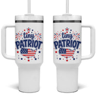 Tiny Patriot 4th of July Fireworks Tumbler With Handle USA Map American Flag Red White and Blue Patriotic Holiday