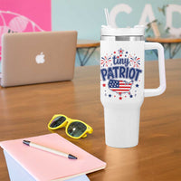 Tiny Patriot 4th of July Fireworks Tumbler With Handle USA Map American Flag Red White and Blue Patriotic Holiday