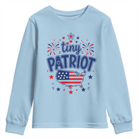 Tiny Patriot 4th of July Fireworks Youth Sweatshirt USA Map American Flag Red White and Blue Patriotic Holiday