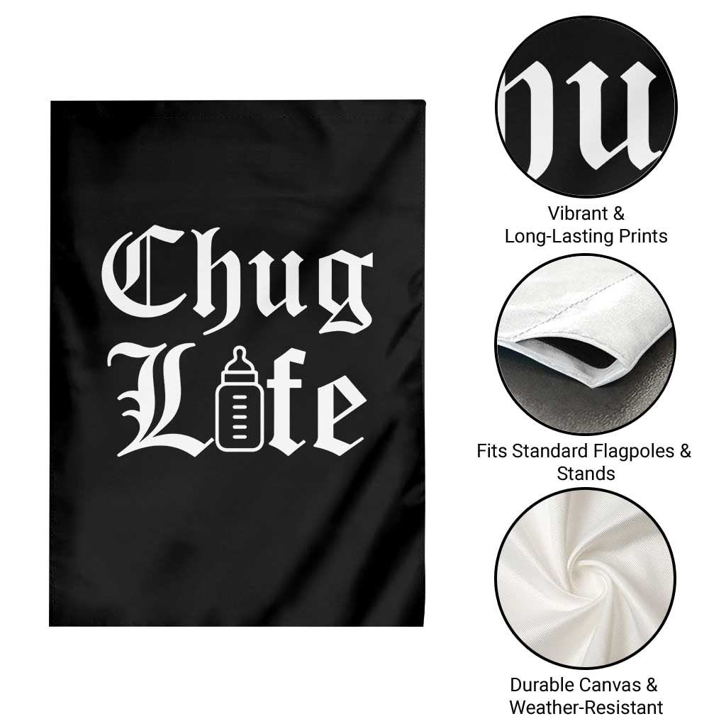 Chug Life Funny Baby Milk Bottle Graphic Garden Flag Hip Hop Parody Milestone Gift