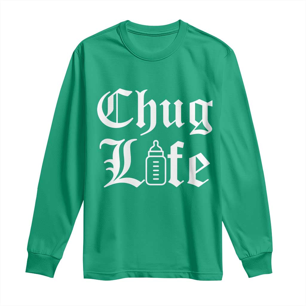 Chug Life Funny Baby Milk Bottle Graphic Long Sleeve Shirt Hip Hop Parody Milestone Gift