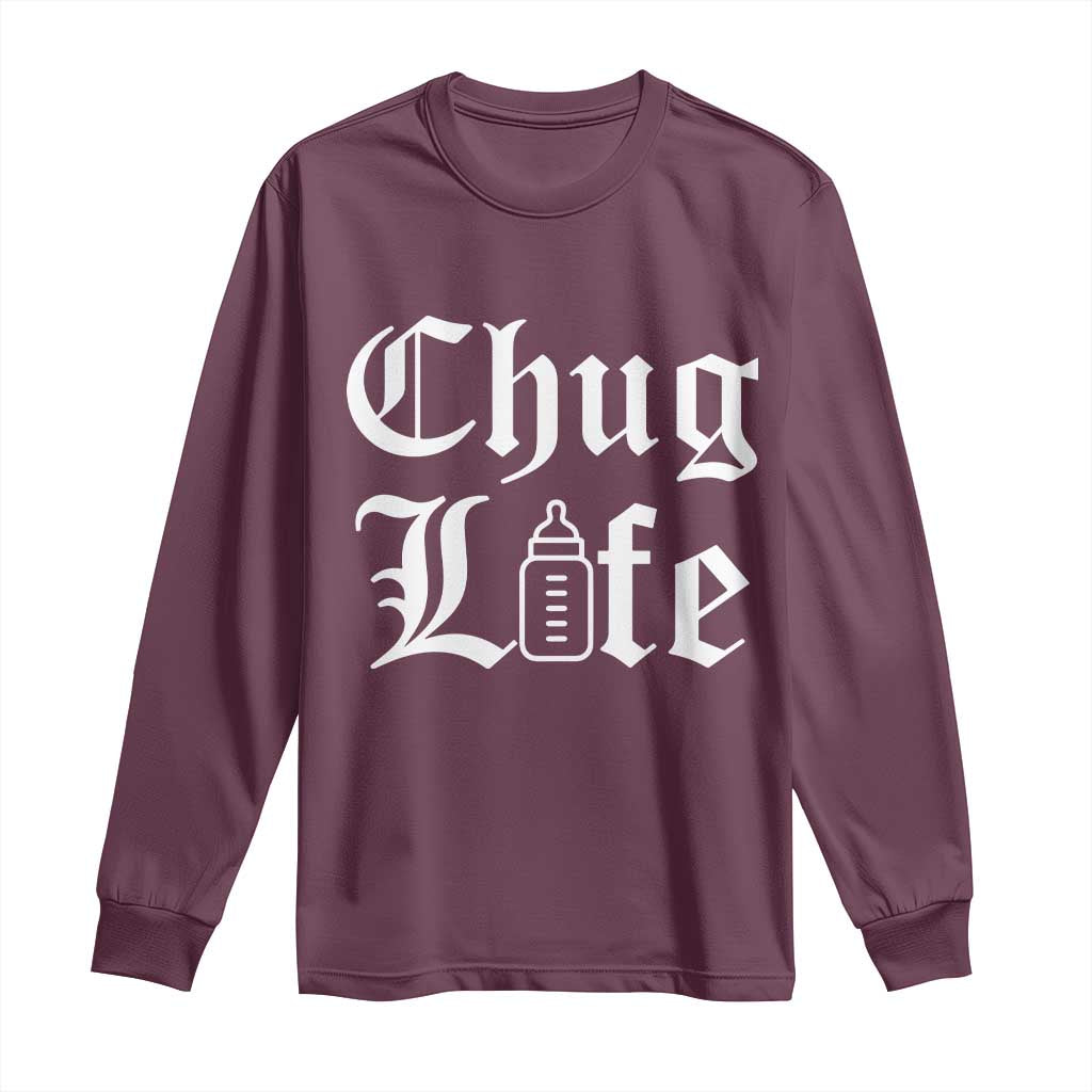Chug Life Funny Baby Milk Bottle Graphic Long Sleeve Shirt Hip Hop Parody Milestone Gift