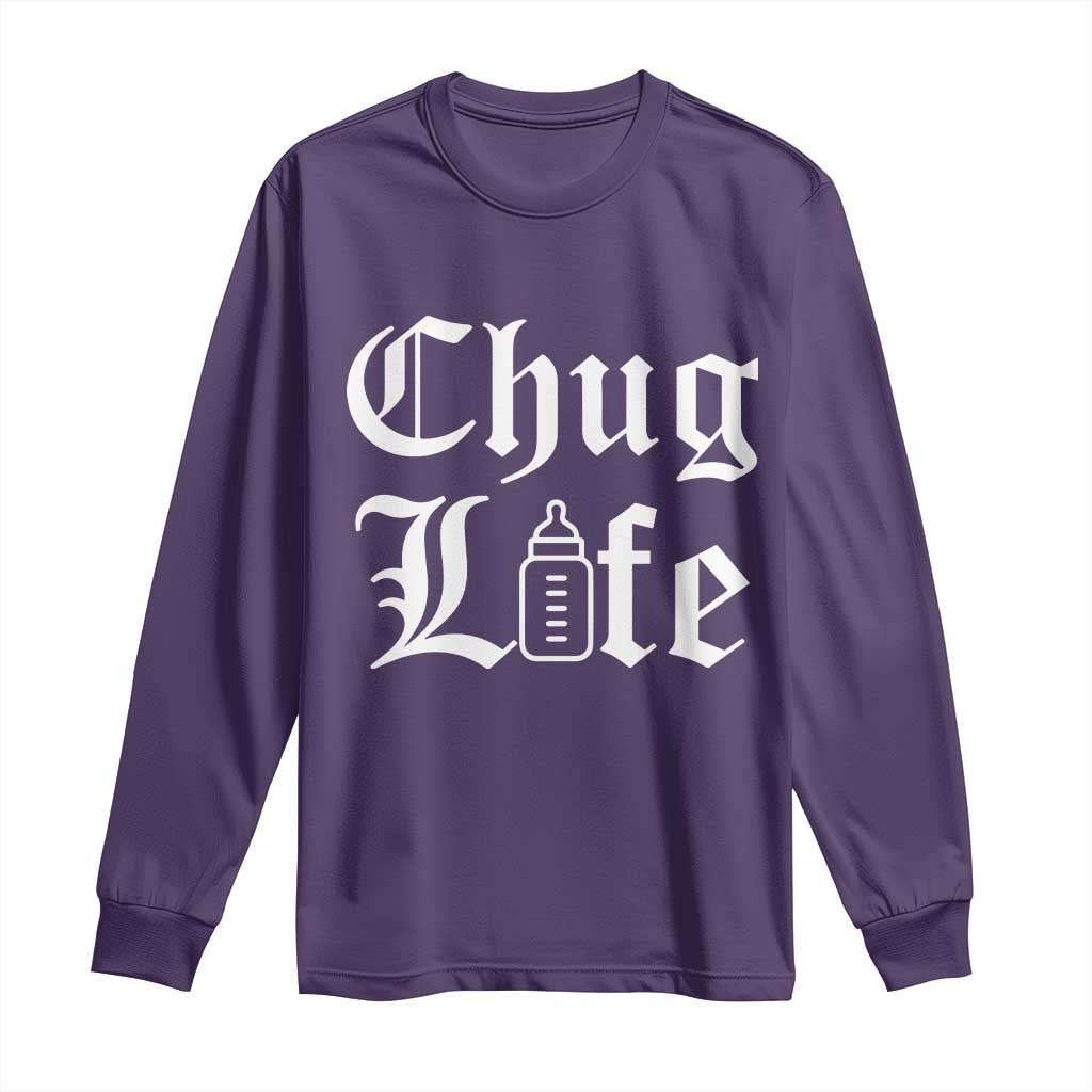 Chug Life Funny Baby Milk Bottle Graphic Long Sleeve Shirt Hip Hop Parody Milestone Gift