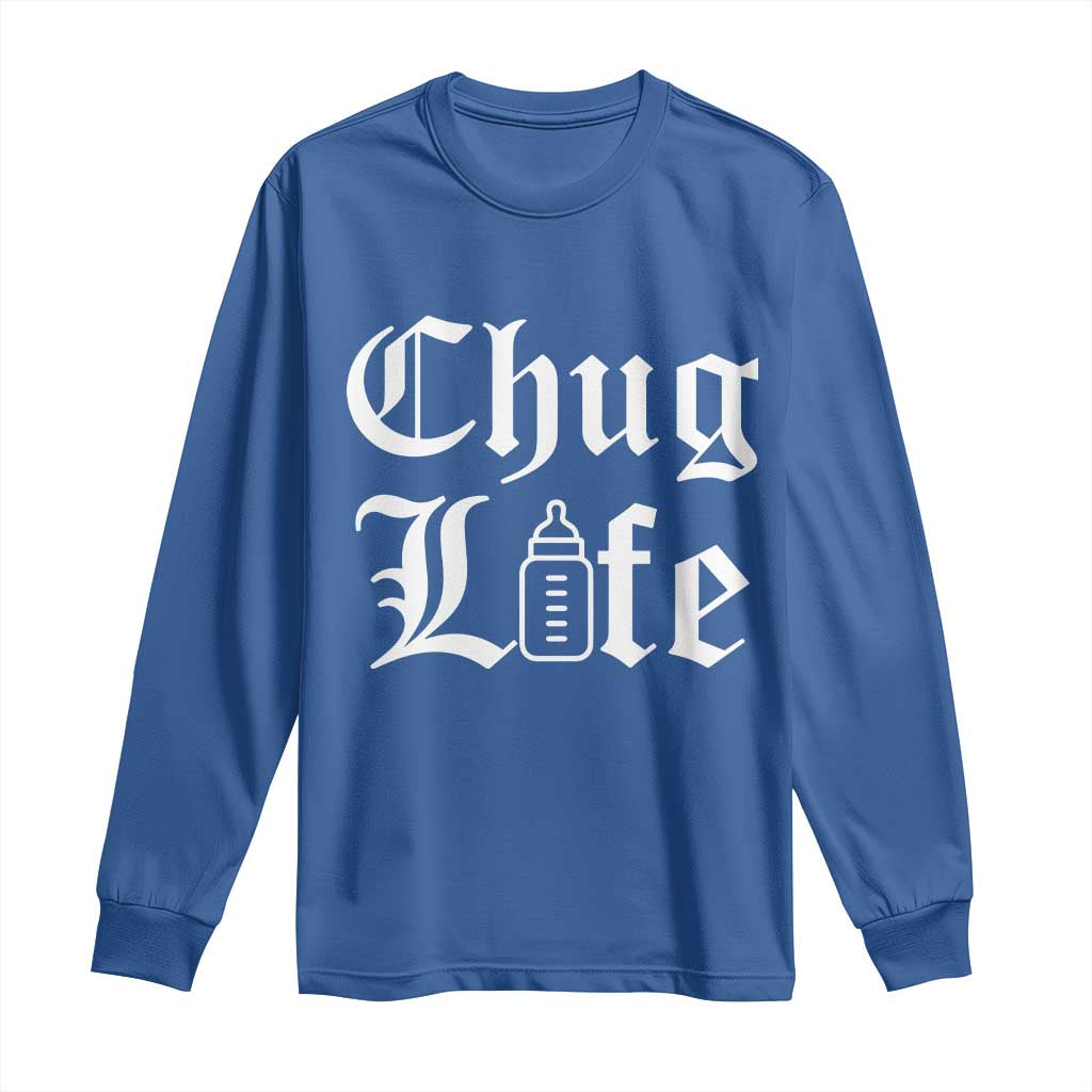 Chug Life Funny Baby Milk Bottle Graphic Long Sleeve Shirt Hip Hop Parody Milestone Gift