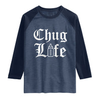 Chug Life Funny Baby Milk Bottle Graphic Raglan Shirt Hip Hop Parody Milestone Gift