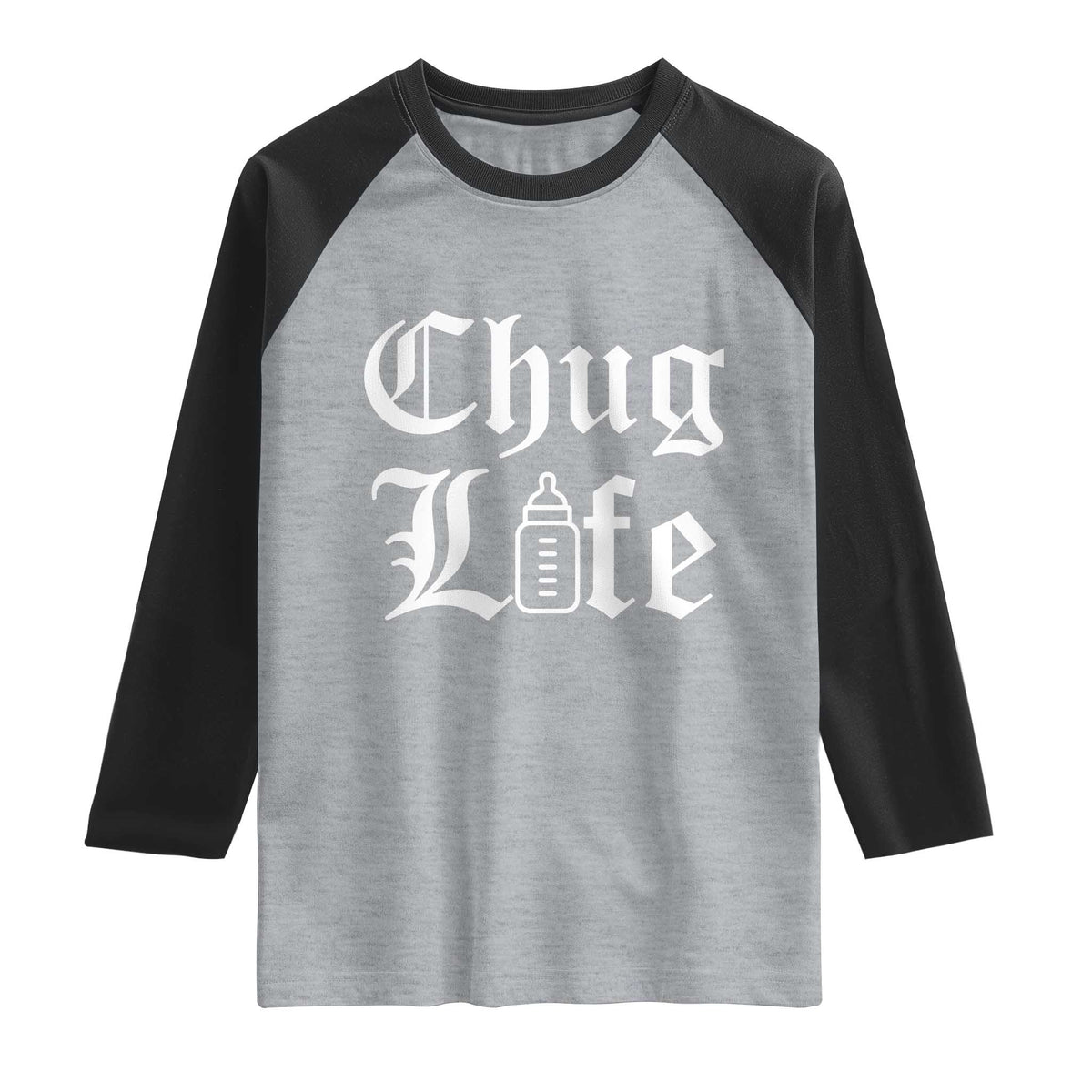Chug Life Funny Baby Milk Bottle Graphic Raglan Shirt Hip Hop Parody Milestone Gift