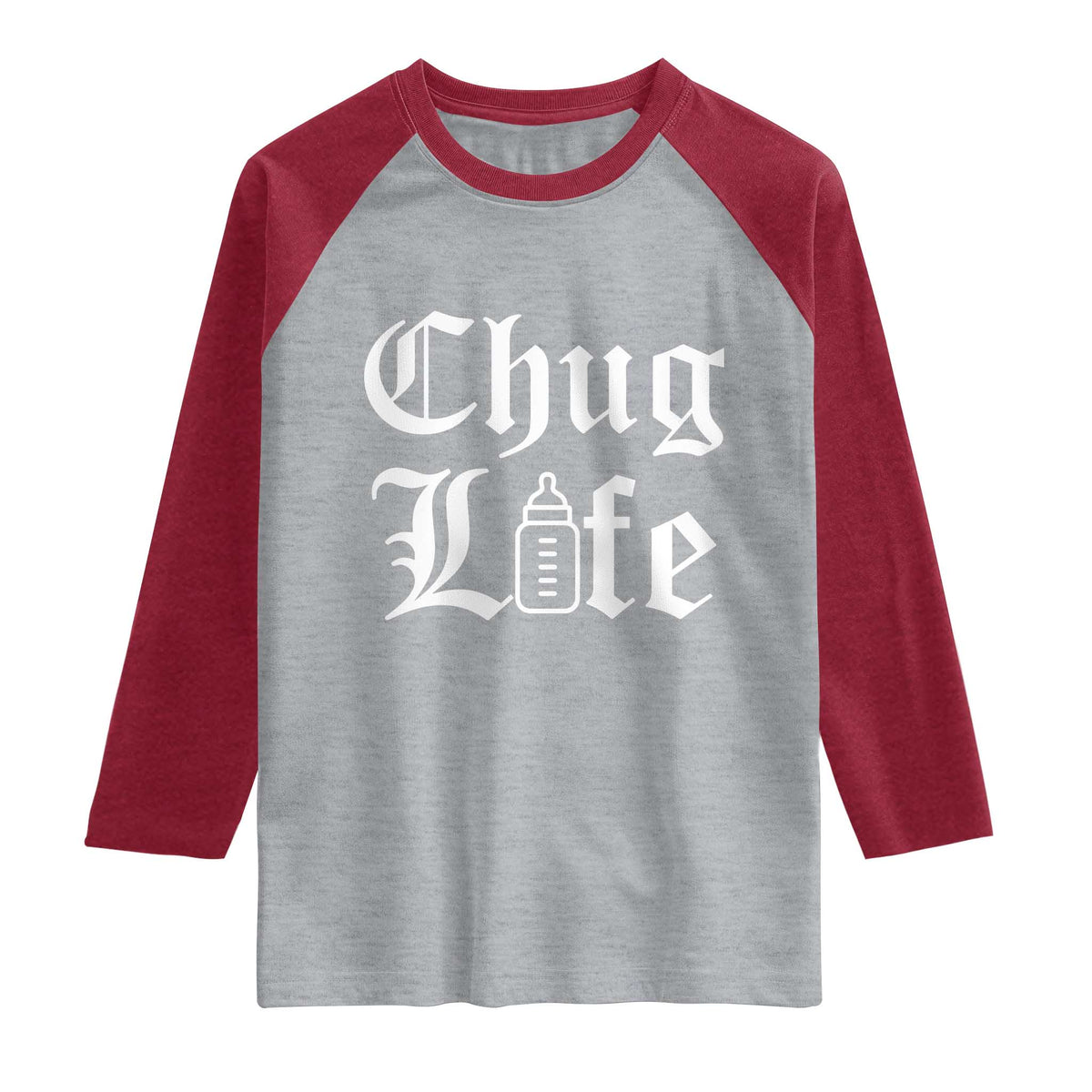 Chug Life Funny Baby Milk Bottle Graphic Raglan Shirt Hip Hop Parody Milestone Gift
