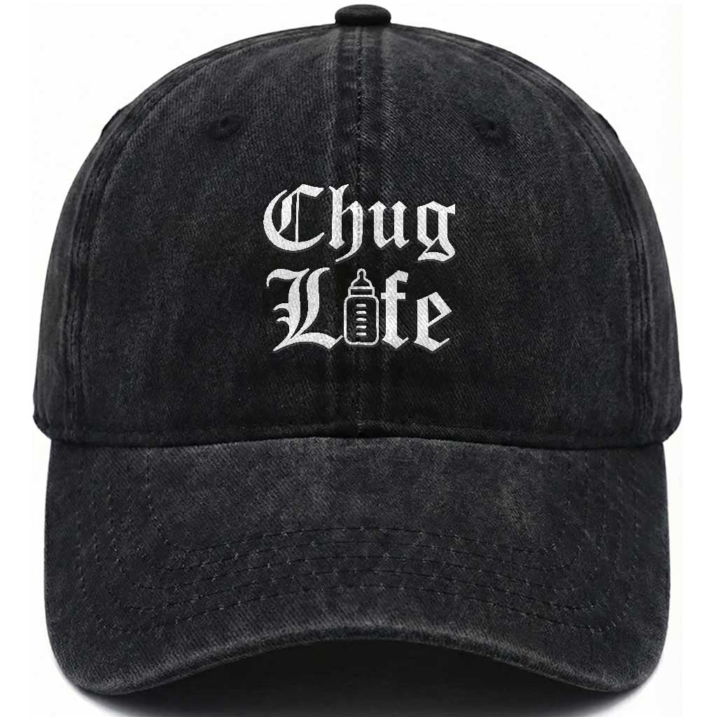 Chug Life Funny Baby Milk Bottle Graphic Washed Cotton Baseball Cap Hip Hop Parody Milestone Gift