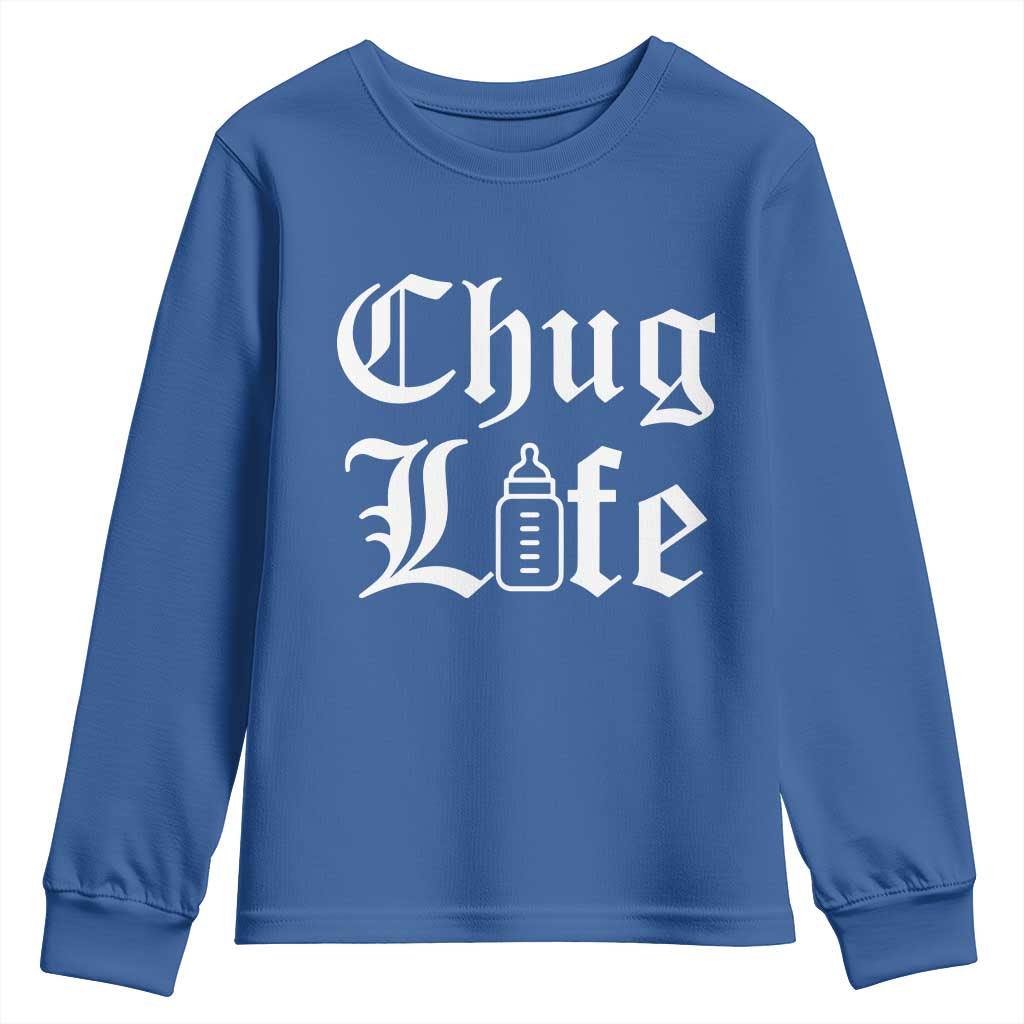 Chug Life Funny Baby Milk Bottle Graphic Youth Sweatshirt Hip Hop Parody Milestone Gift