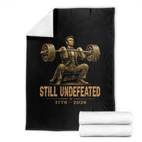 Funny Abraham Lincoln Squatting Barbell Semiquincentennial Throw Blanket Still Undefeated 1776 to 2026 Muscular President Gym Bodybuilder