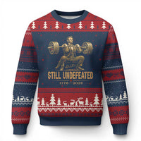 Funny Abraham Lincoln Squatting Barbell Semiquincentennial Ugly Christmas Sweater Still Undefeated 1776 to 2026 Muscular President Gym Bodybuilder