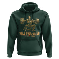 Funny Abraham Lincoln Squatting Barbell Semiquincentennial Hoodie Still Undefeated 1776 to 2026 Muscular President Gym Bodybuilder