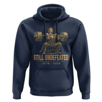 Funny Abraham Lincoln Squatting Barbell Semiquincentennial Hoodie Still Undefeated 1776 to 2026 Muscular President Gym Bodybuilder