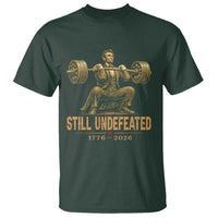 Funny Abraham Lincoln Squatting Barbell Semiquincentennial T Shirt Still Undefeated 1776 to 2026 Muscular President Gym Bodybuilder