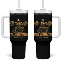 Funny Abraham Lincoln Squatting Barbell Semiquincentennial Tumbler With Handle Still Undefeated 1776 to 2026 Muscular President Gym Bodybuilder