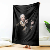 Funny George Washington Middle Fingers Rebel Portrait Throw Blanket Edgy Classic Oil Painting Parody Patriotic Humor Graphic
