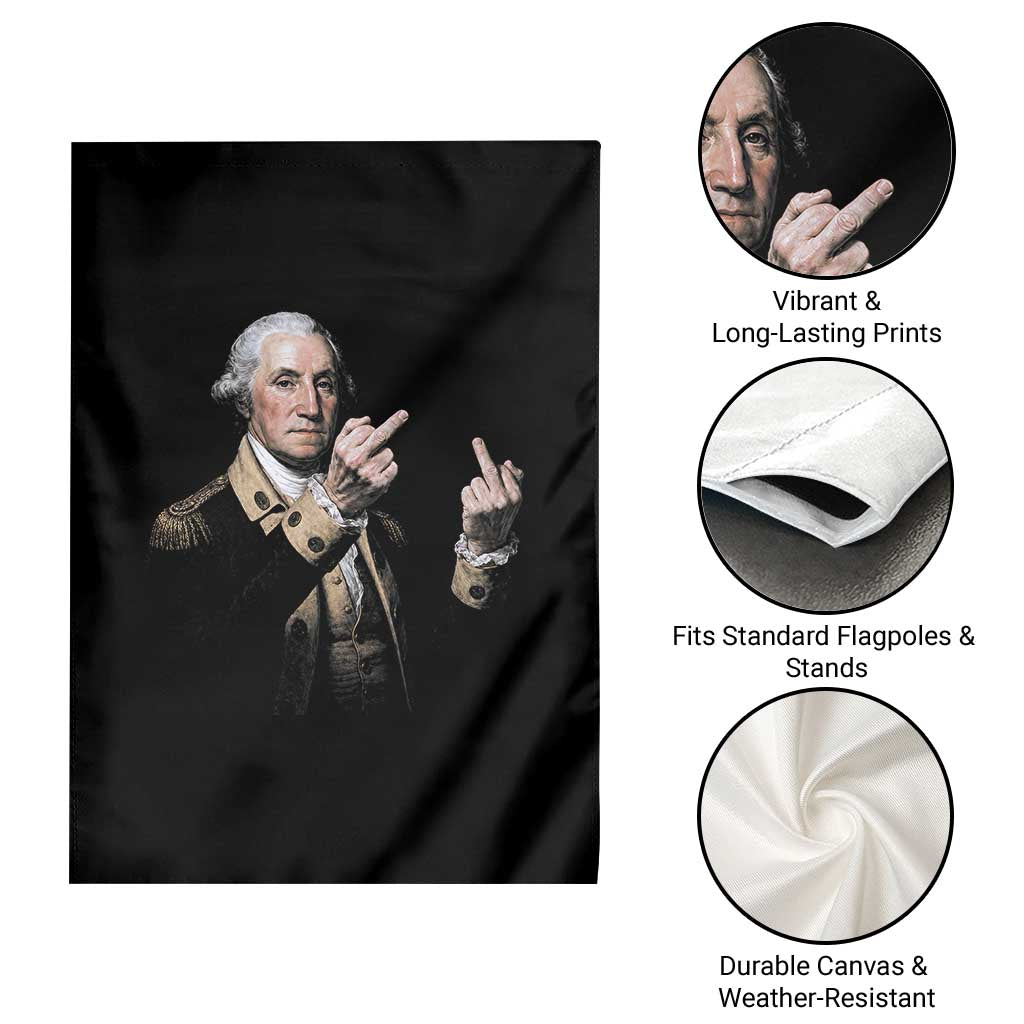 Funny George Washington Middle Fingers Rebel Portrait Garden Flag Edgy Classic Oil Painting Parody Patriotic Humor Graphic