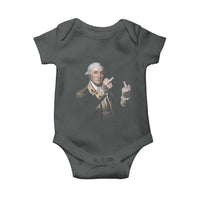 Funny George Washington Middle Fingers Rebel Portrait Baby Onesie Edgy Classic Oil Painting Parody Patriotic Humor Graphic