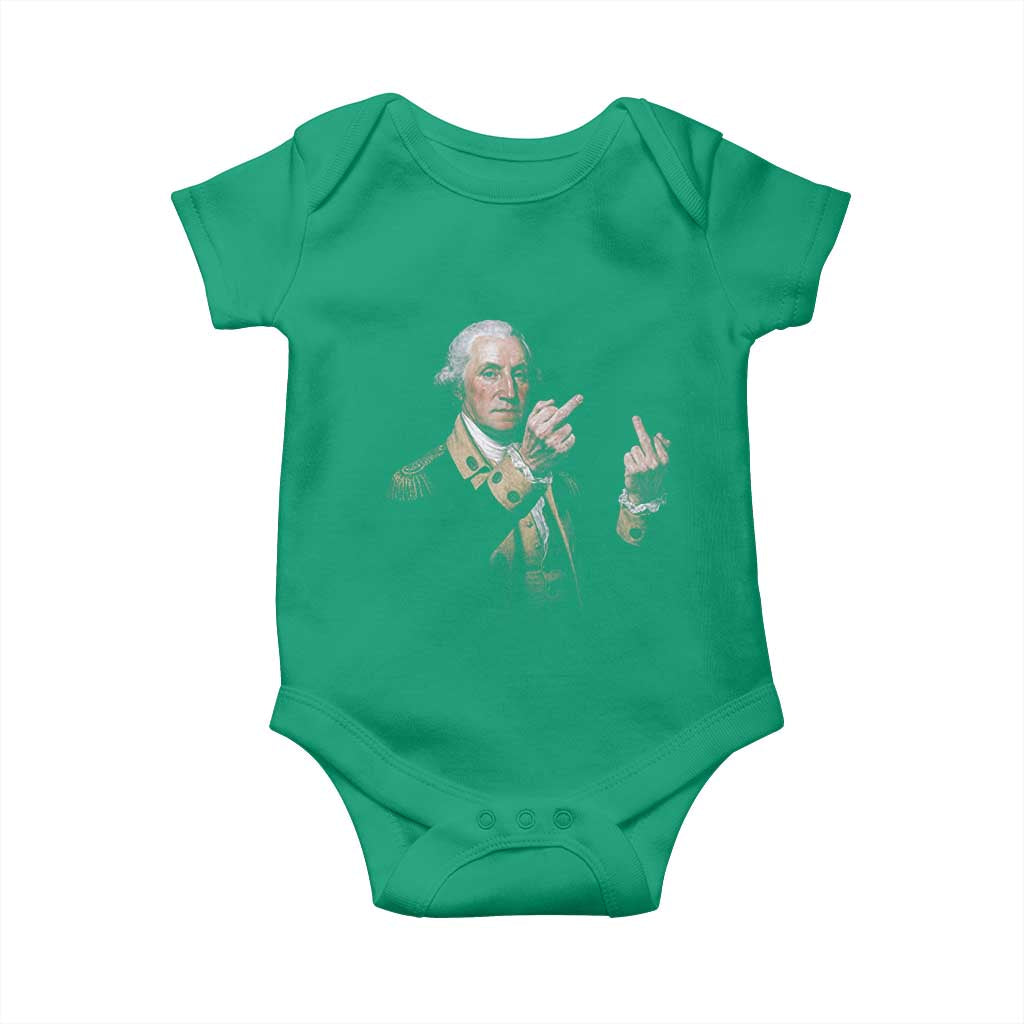 Funny George Washington Middle Fingers Rebel Portrait Baby Onesie Edgy Classic Oil Painting Parody Patriotic Humor Graphic