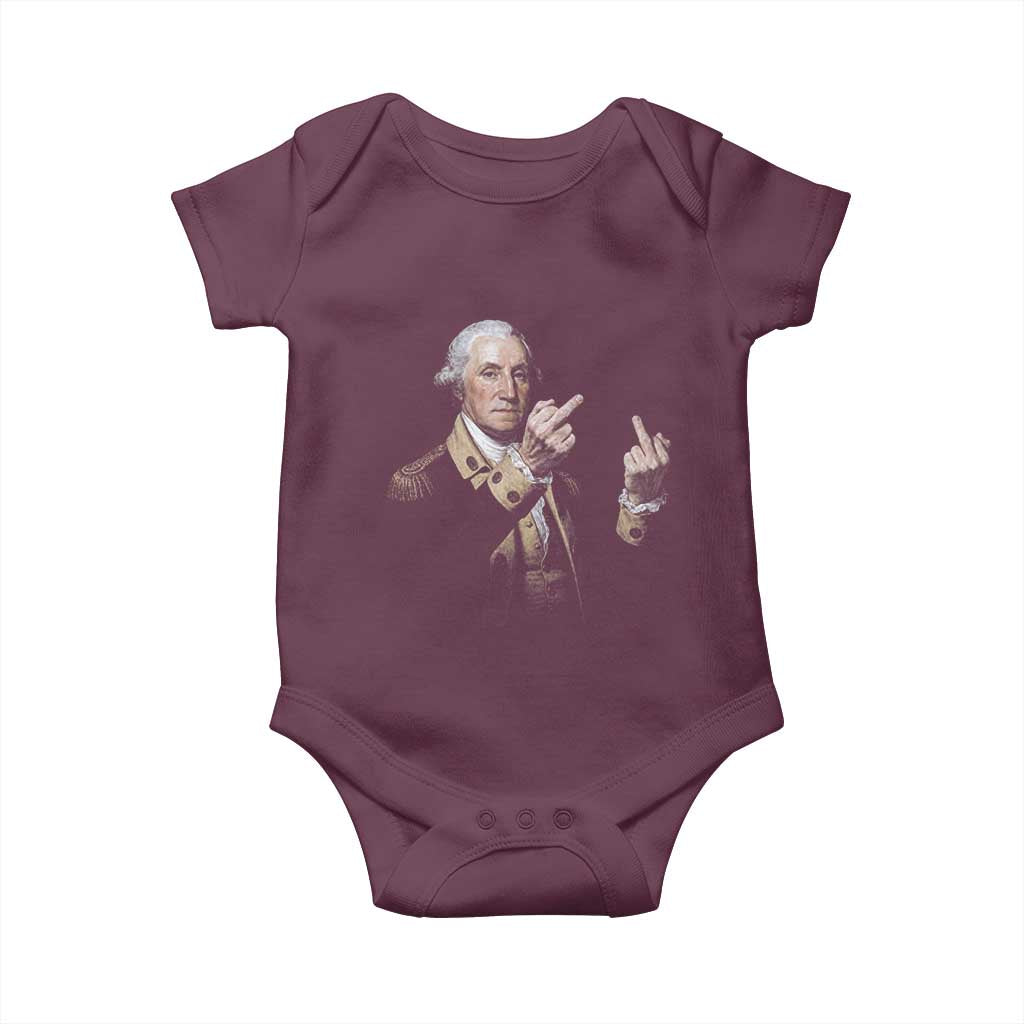 Funny George Washington Middle Fingers Rebel Portrait Baby Onesie Edgy Classic Oil Painting Parody Patriotic Humor Graphic