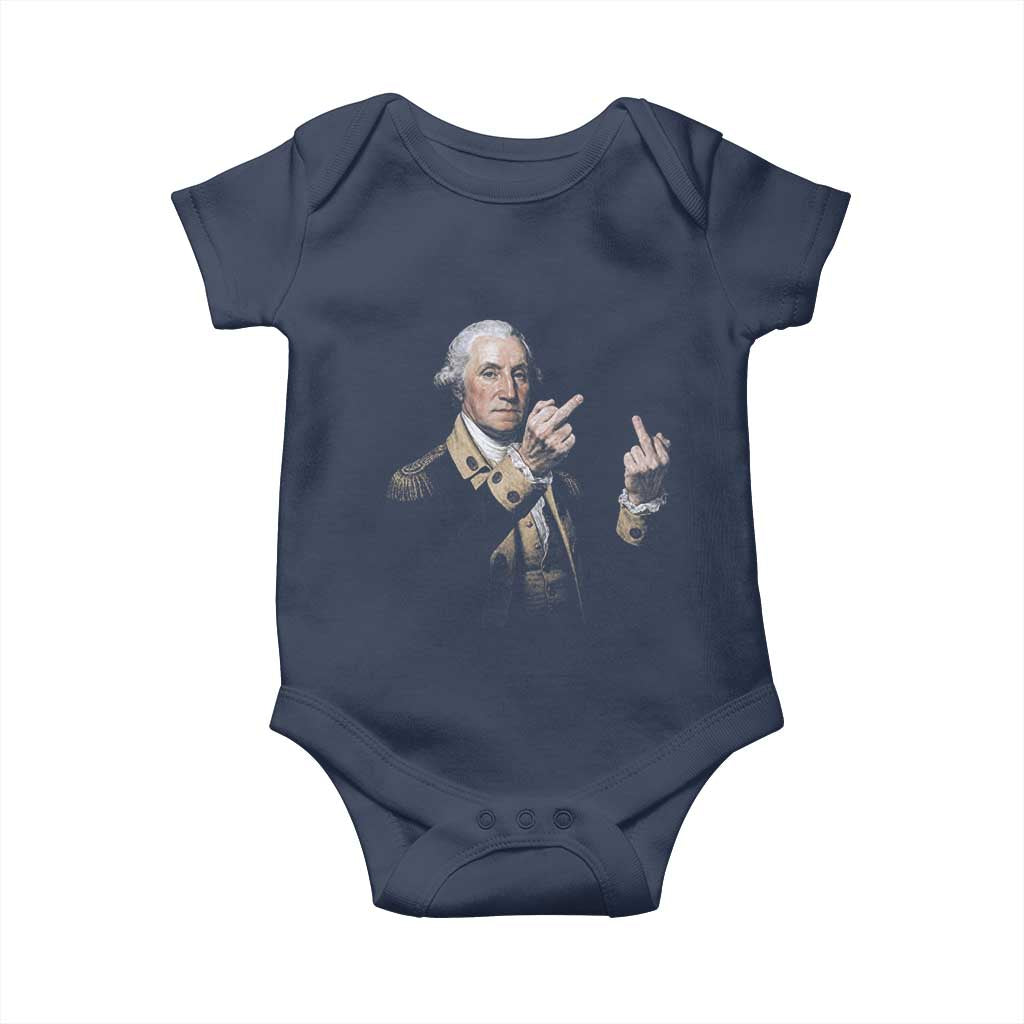 Funny George Washington Middle Fingers Rebel Portrait Baby Onesie Edgy Classic Oil Painting Parody Patriotic Humor Graphic