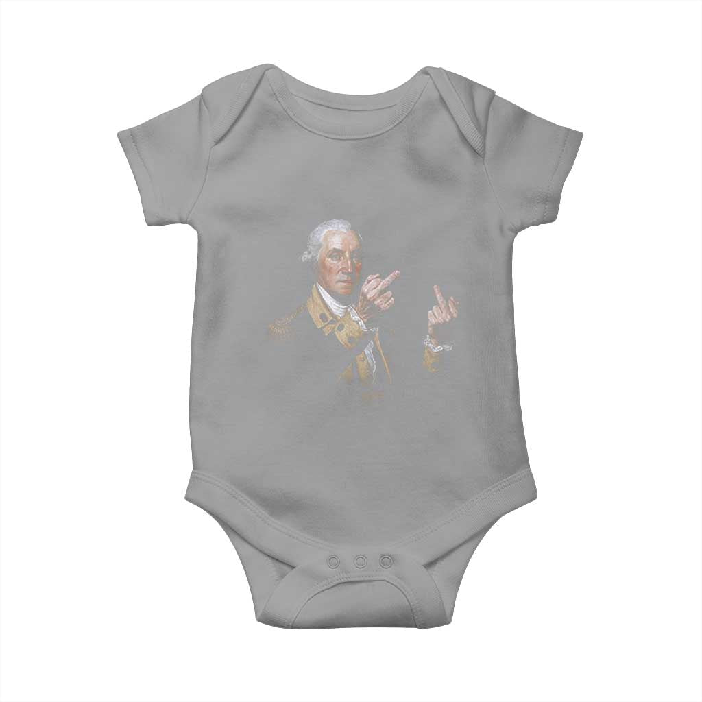 Funny George Washington Middle Fingers Rebel Portrait Baby Onesie Edgy Classic Oil Painting Parody Patriotic Humor Graphic