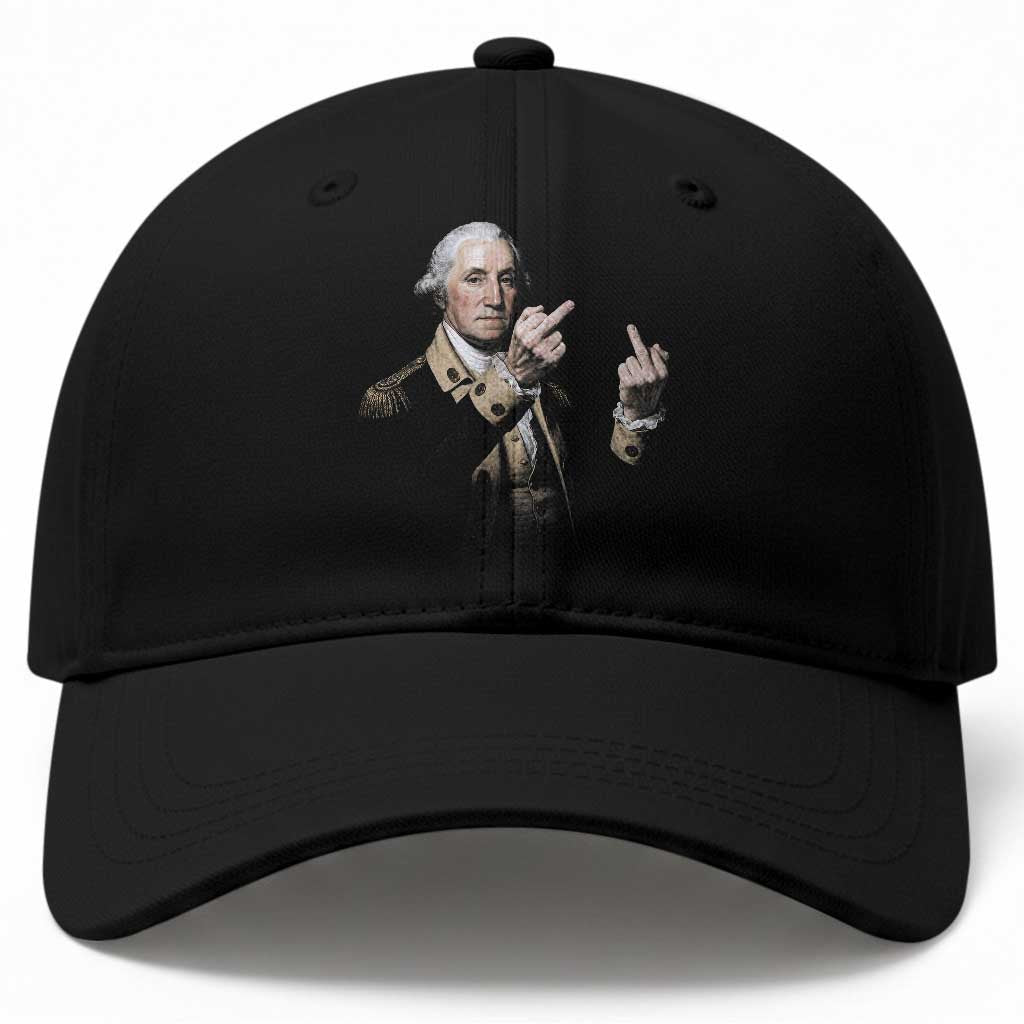 Funny George Washington Middle Fingers Rebel Portrait Baseball Cap Edgy Classic Oil Painting Parody Patriotic Humor Graphic