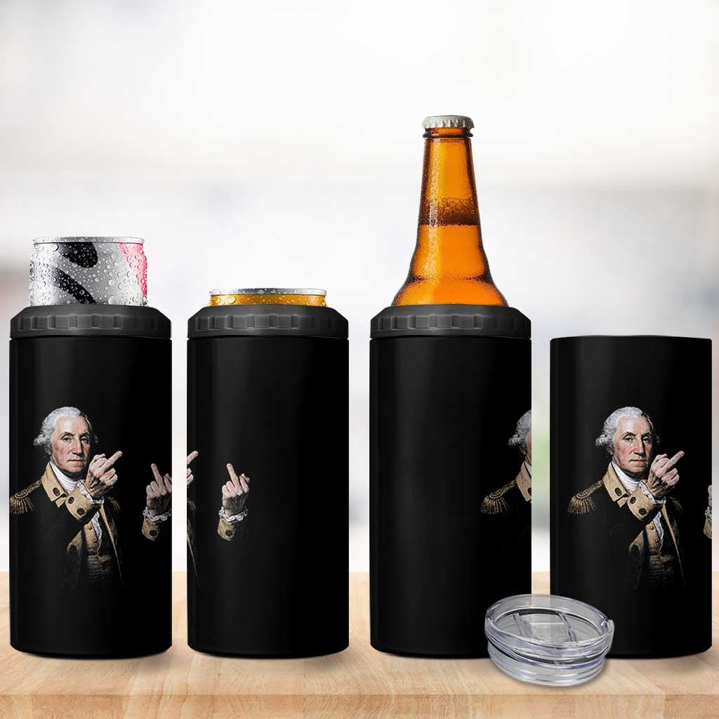 Funny George Washington Middle Fingers Rebel Portrait 4 in 1 Can Cooler Tumbler Edgy Classic Oil Painting Parody Patriotic Humor Graphic
